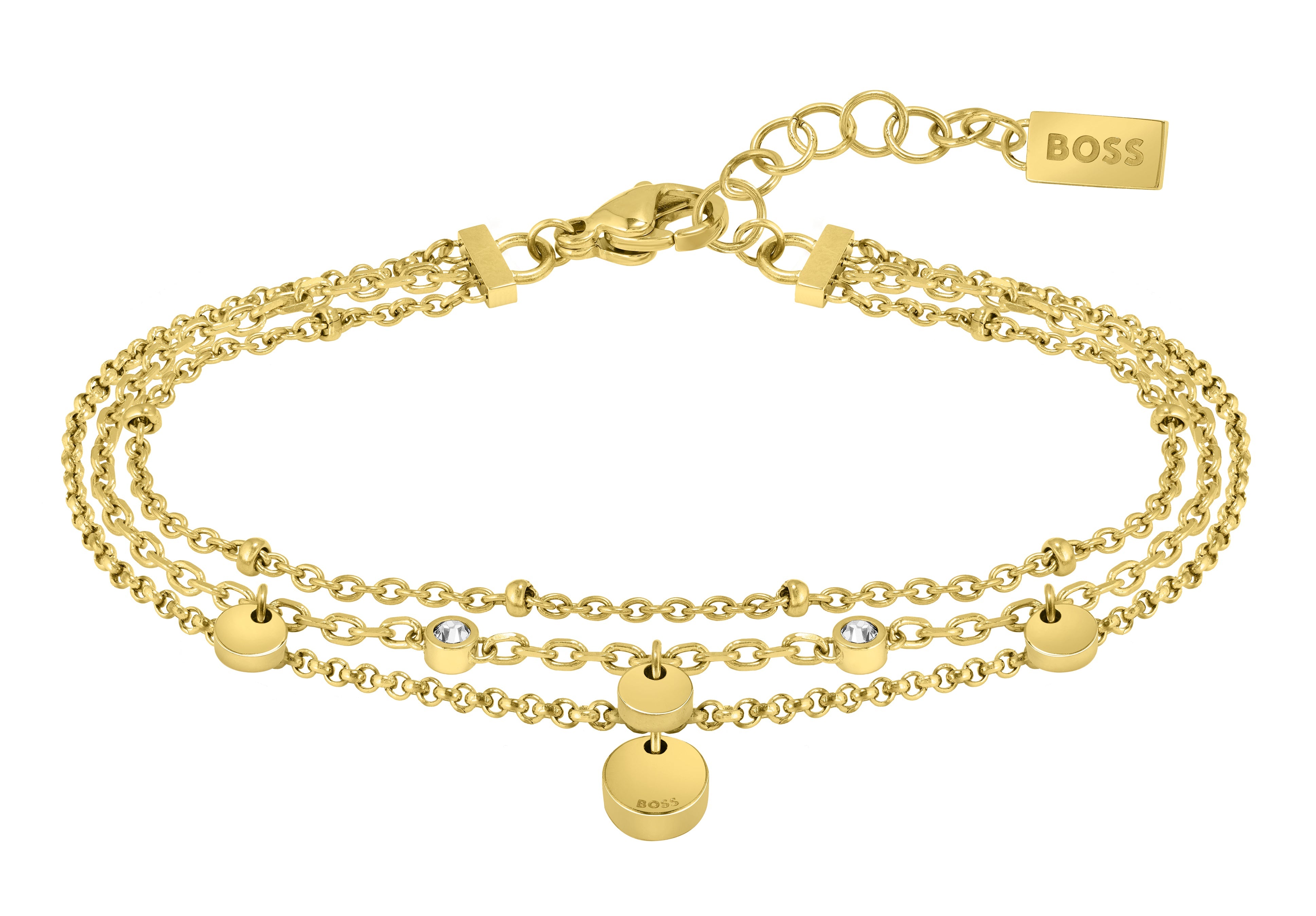 Boss Iris Gold Tone Plated Stainless Steel Ladies Layered Chain Bracelet