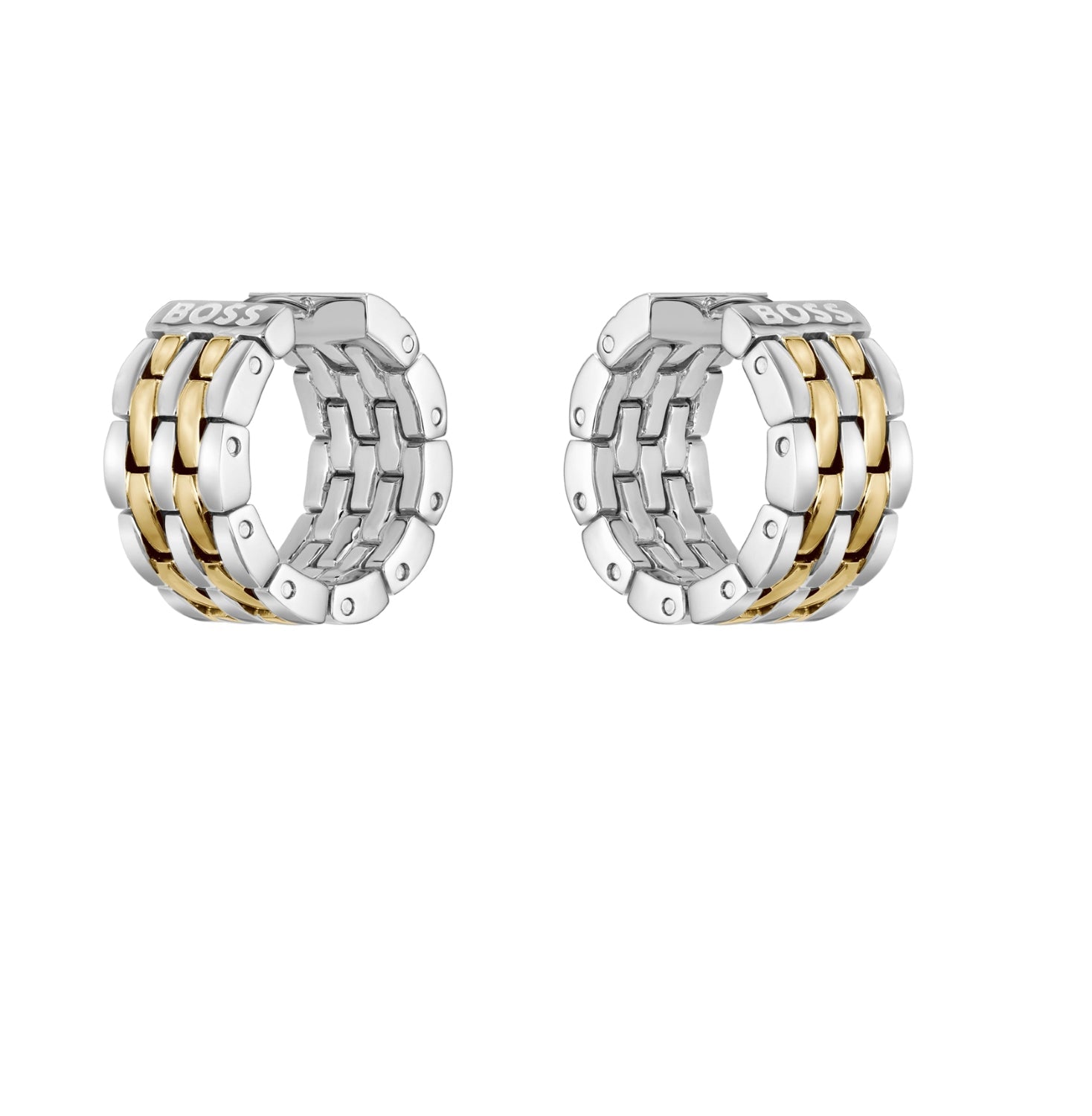 Boss Isla Yellow Gold Tone IP Stainless Steel Multi Link Hoop Earrings