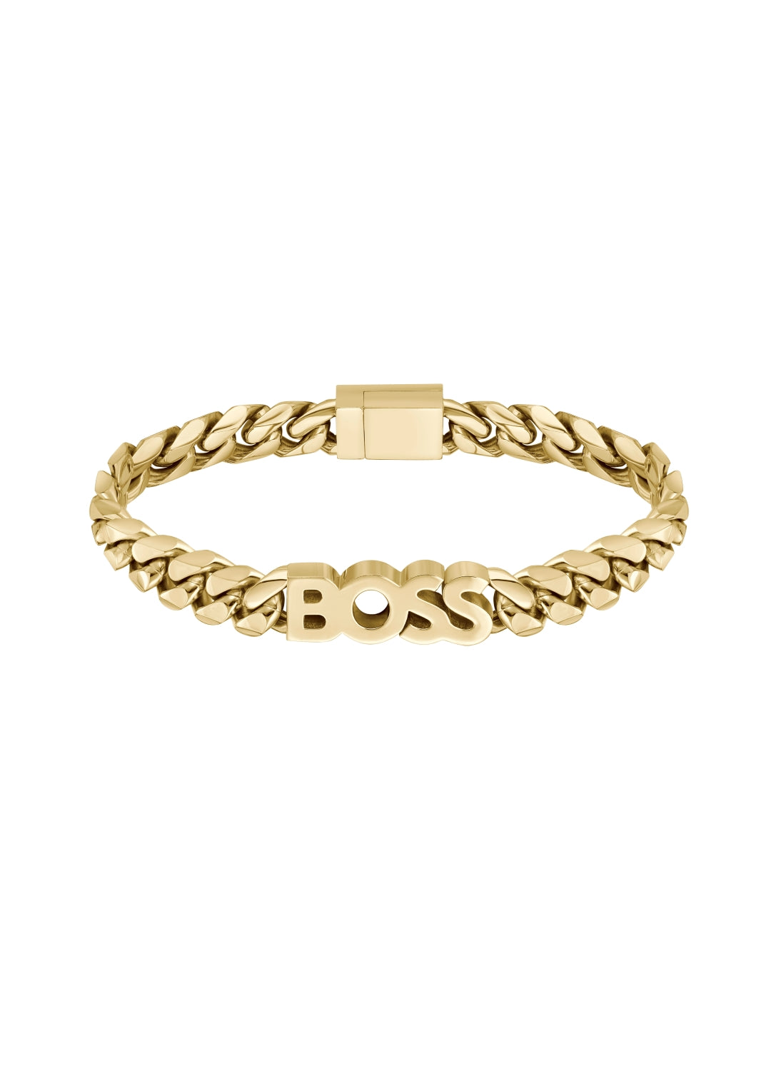 Boss Kassy Yellow Gold Tone IP Stainless Steel Chain Logo Bracelet - S