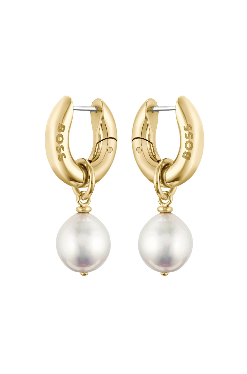 Boss Leah Yellow Gold Tone IP Freshwater Pearl Hoop Earrings