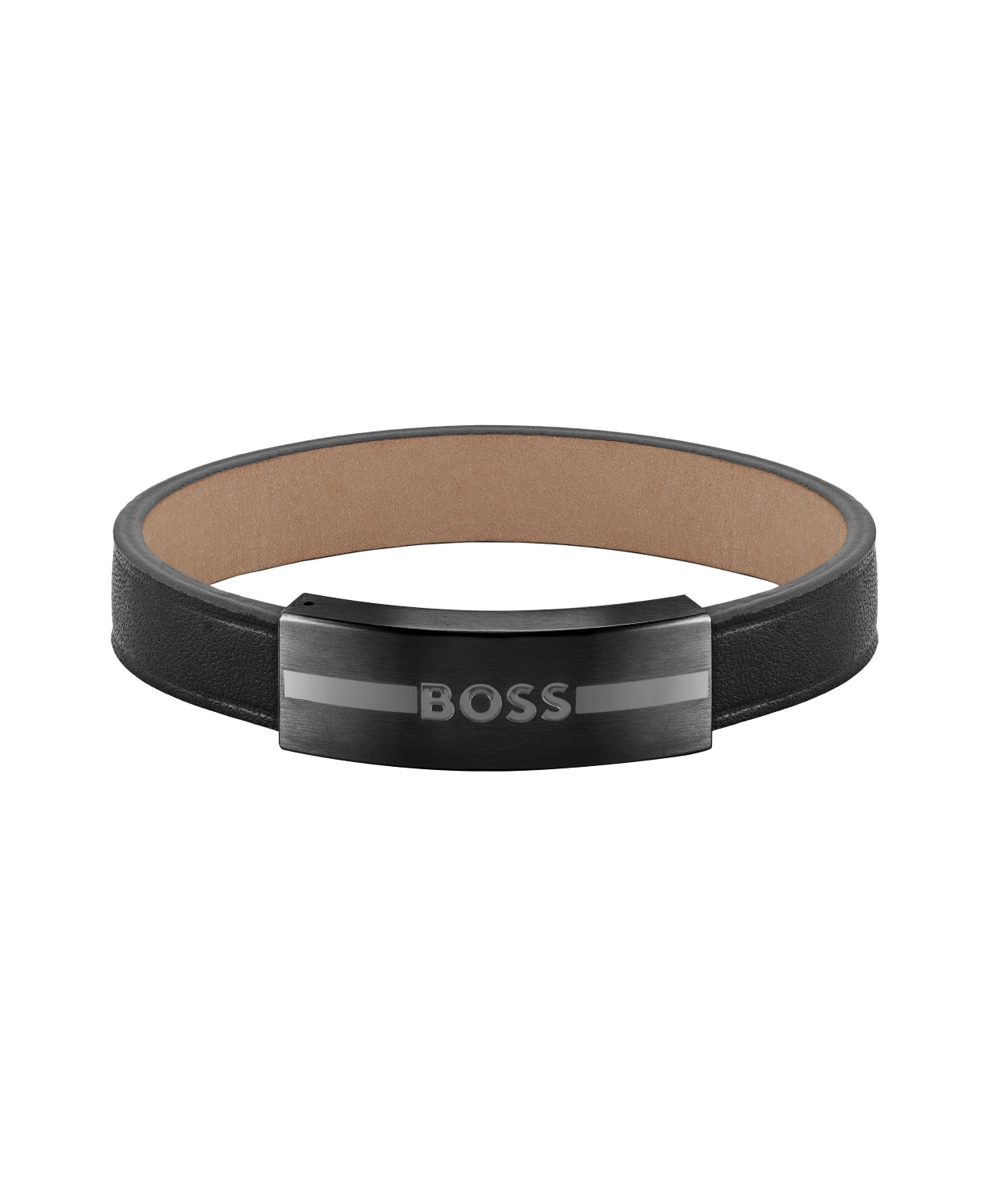 Boss Luke Black Leather Bracelet with Black IP Closure - M