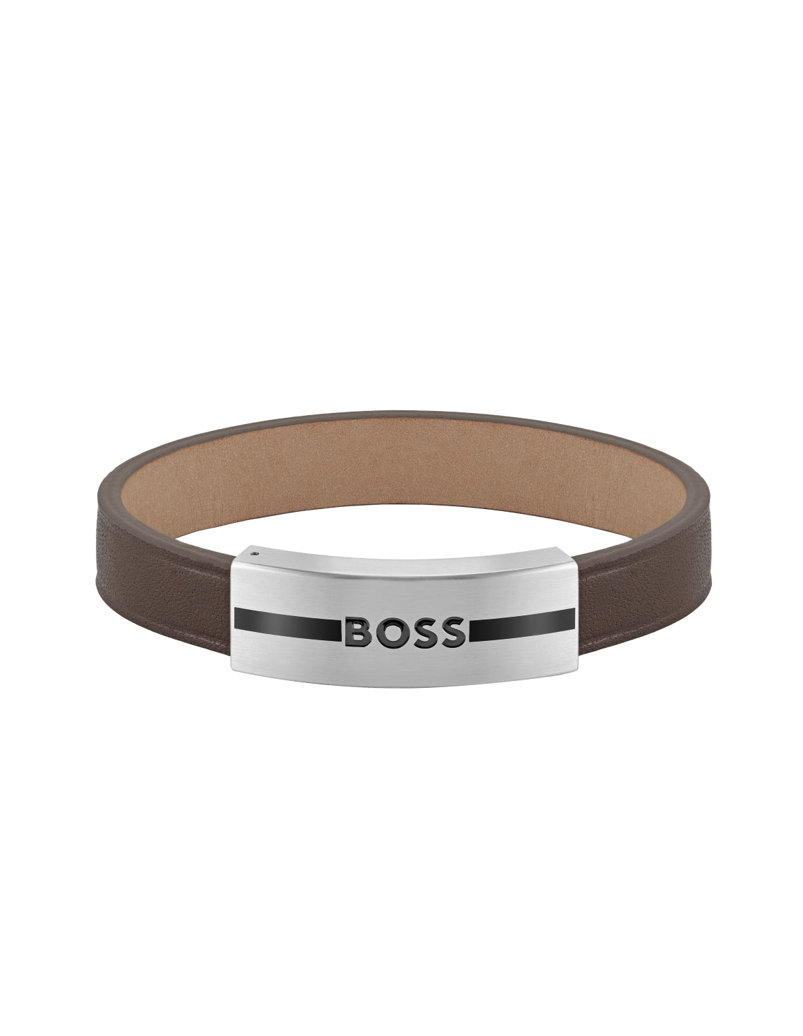 Boss Luke Brown Leather Bracelet with Stainless Steel Closure - S
