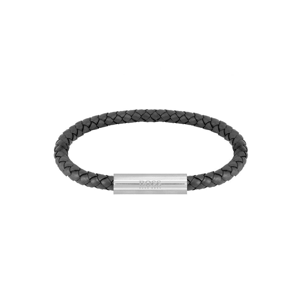 Boss Mens Braided Black Leather Bracelet