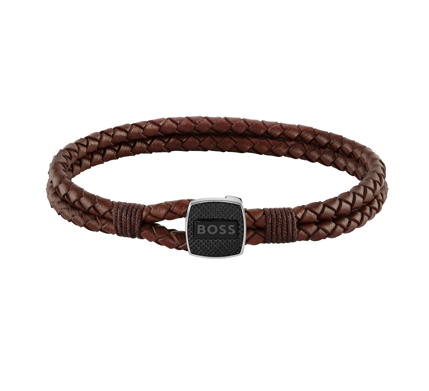 Boss Seal Mens Brown Leather Bracelet