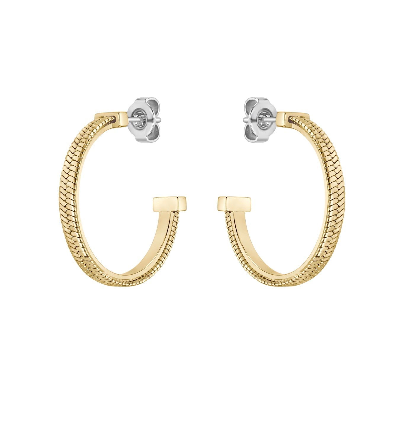 Boss Zia Yellow Gold Tone IP Stainless Steel Hoop Earrings