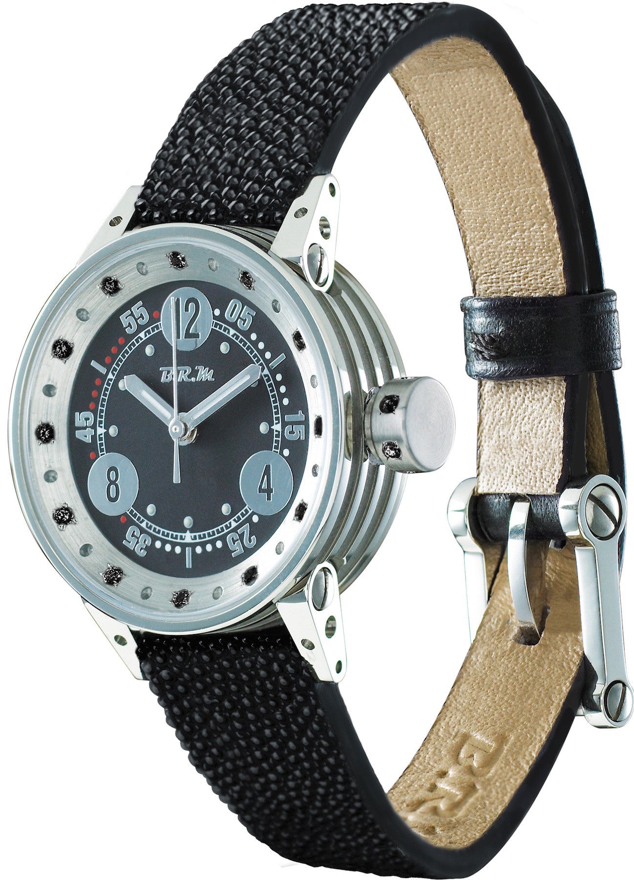 B.R.M. Watch V5-25-GTN-BN Grey Hands Black Diamonds - White