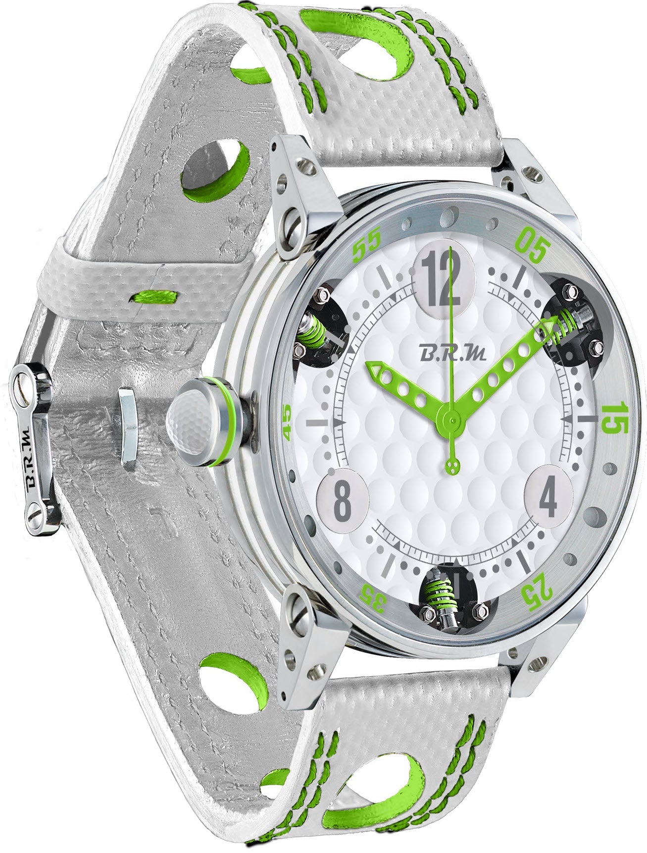 B.R.M. Watch Golf Master Mens Lime Green Red Hands - White