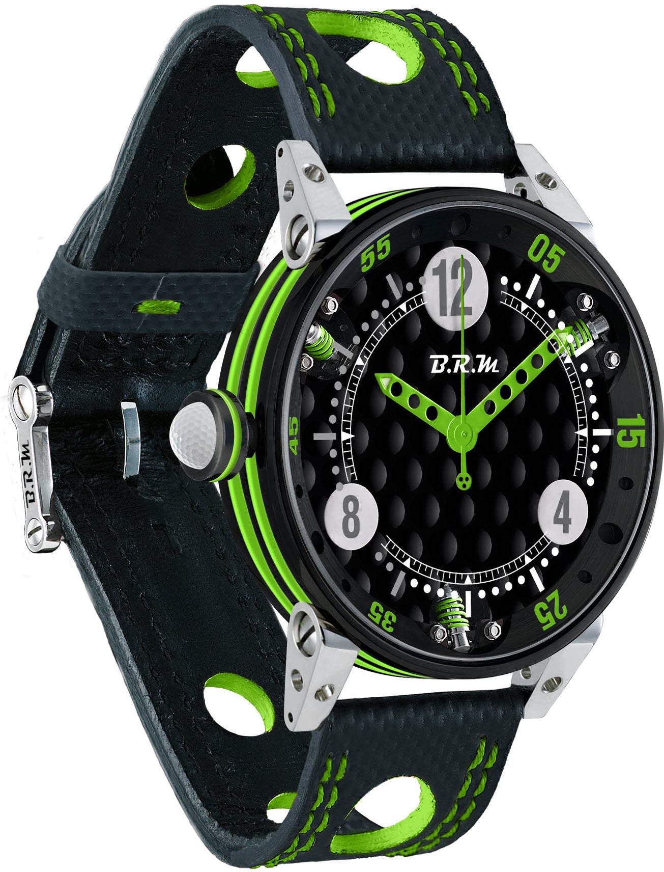 B.R.M. Watch Golf Master Mens Lime Green Red Hands - Black
