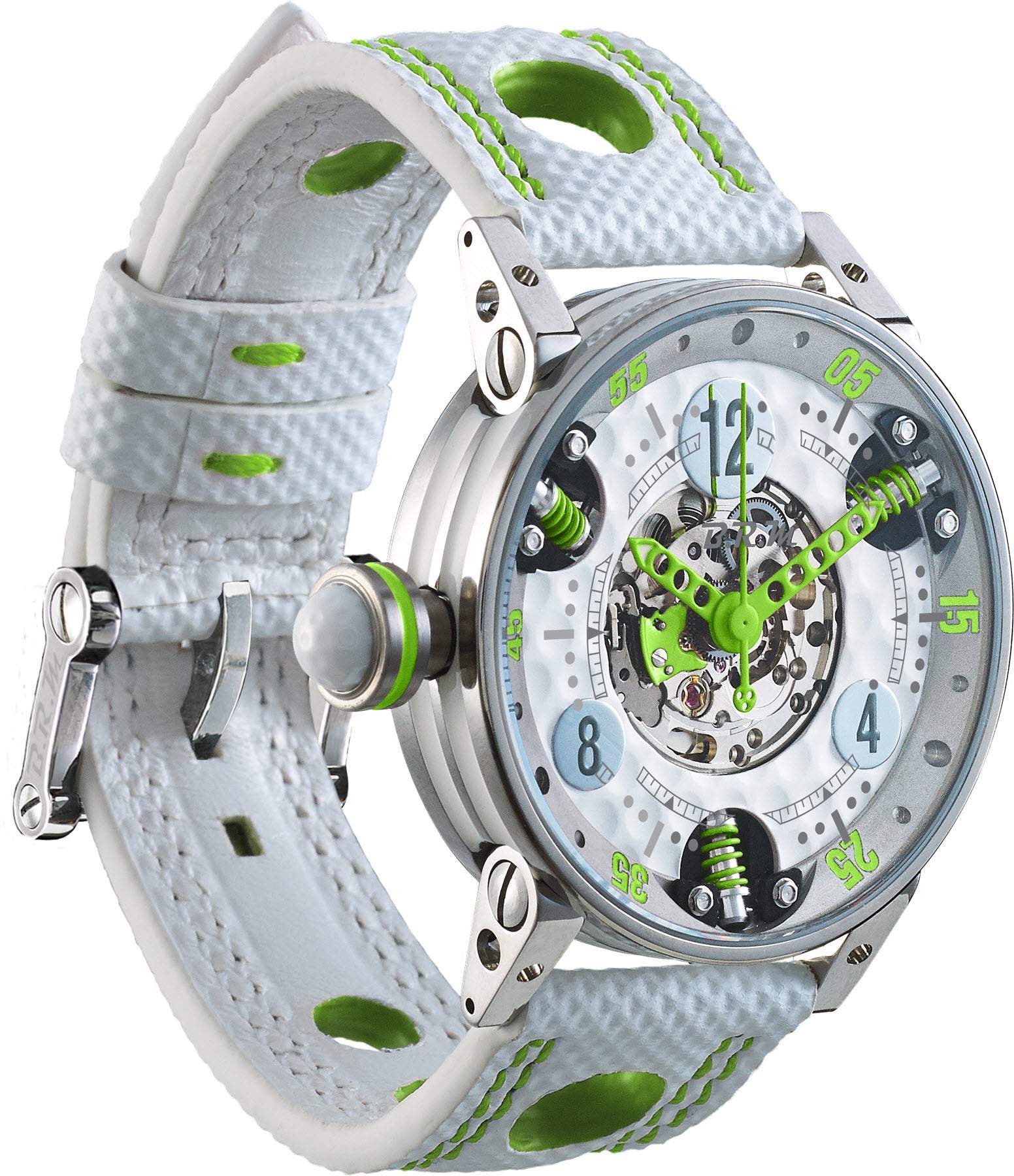 B.R.M. Watch Golf Master GF7-38-SA-SQ-AVP Ladies Lime Green Hands - White