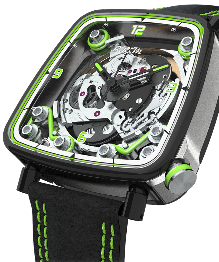B.R.M. Watch FF39-40 Grey Titanium Black PVD Lime Green - Black