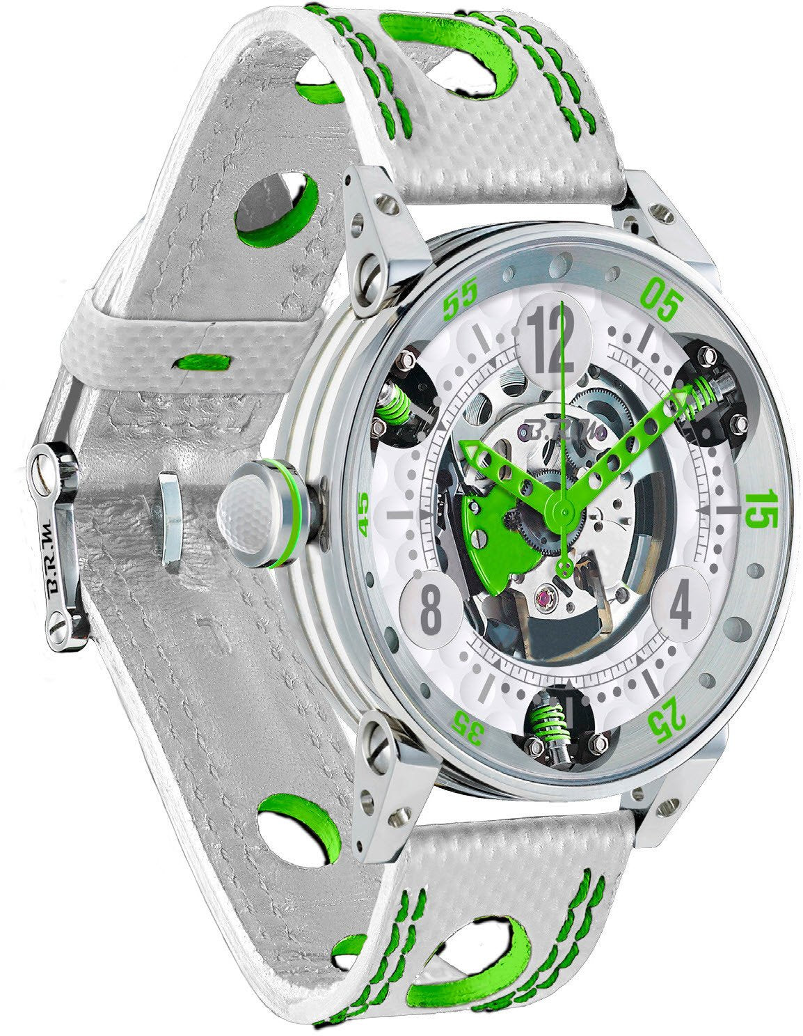 B.R.M. Watch Golf Master Mens Lime Green Hands - White