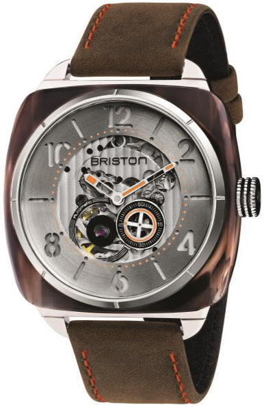 Briston Watch Streamliner Skeleton Amber Acetate - Silver