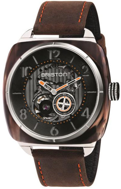 Briston Watch Streamliner Skeleton Amber Acetate - Black