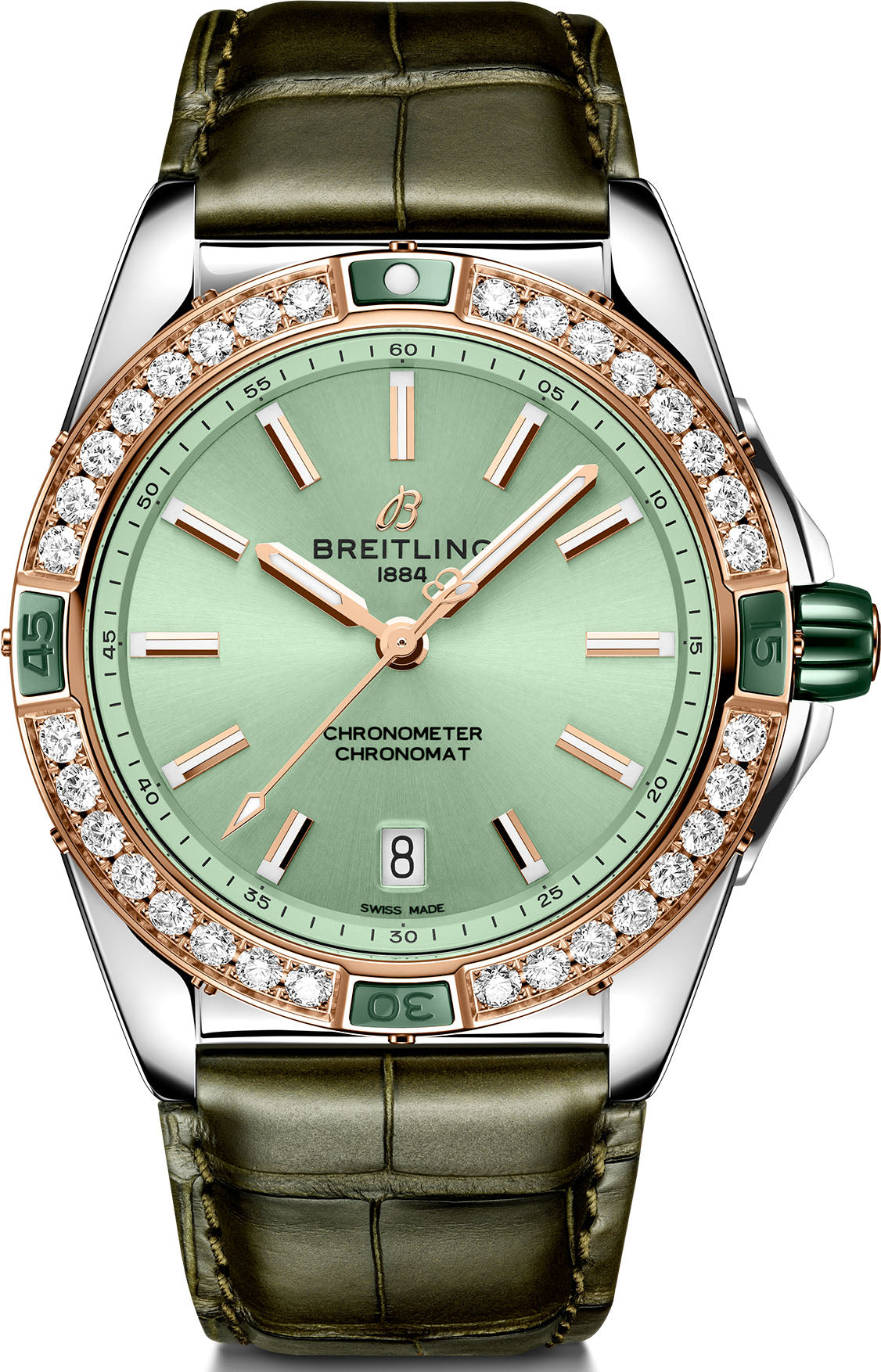 Breitling Watch Super Chronomat Automatic 38 Mint Green Aligator