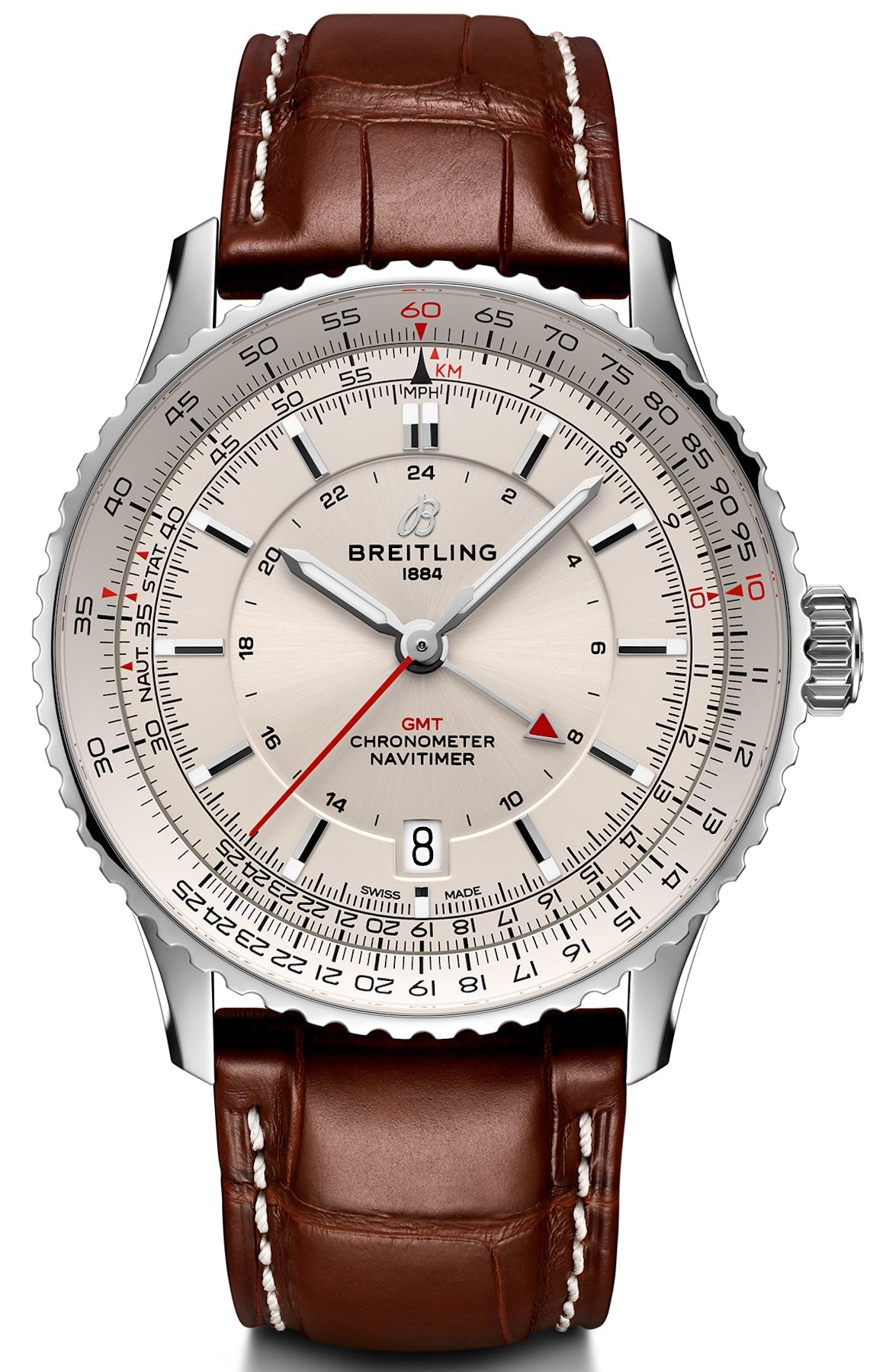 Breitling Watch Navitimer Automatic GMT 41 Cream Leather