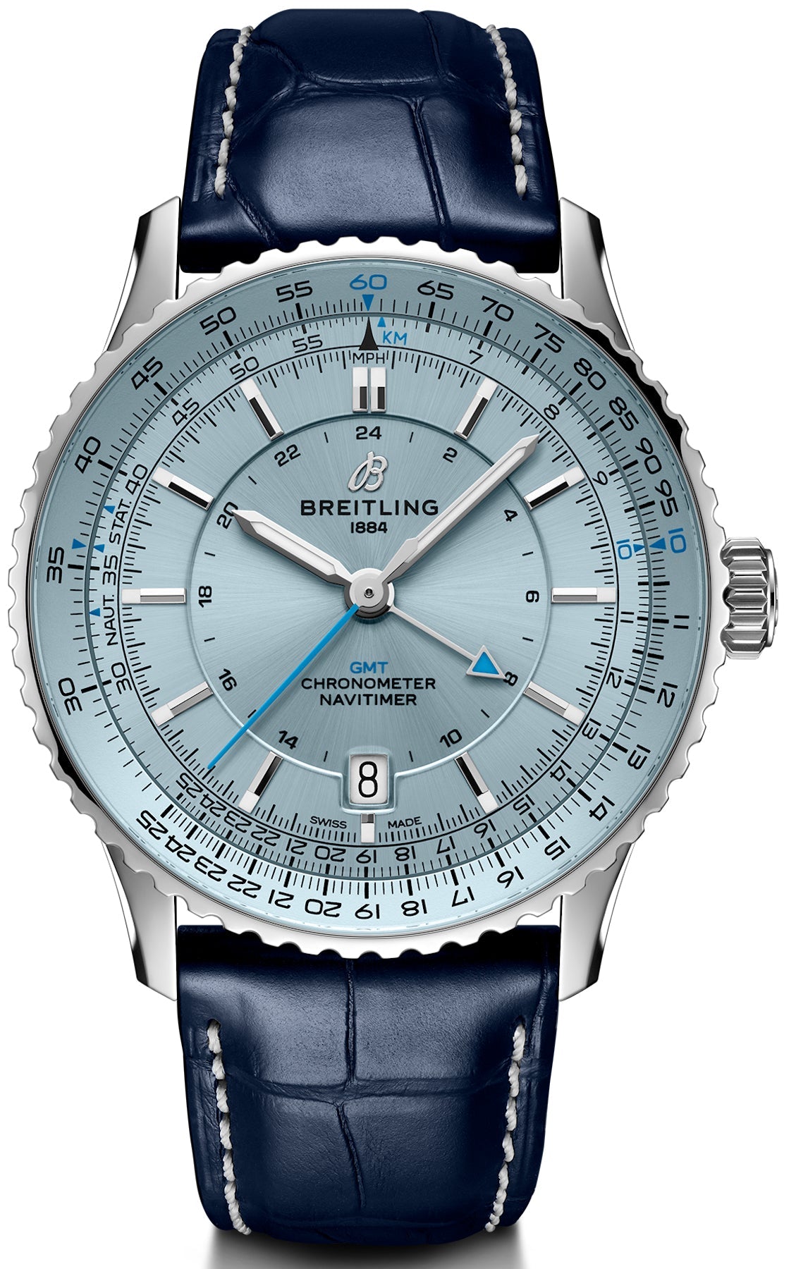 Breitling Watch Navitimer Automatic GMT 41 Light Blue Leather