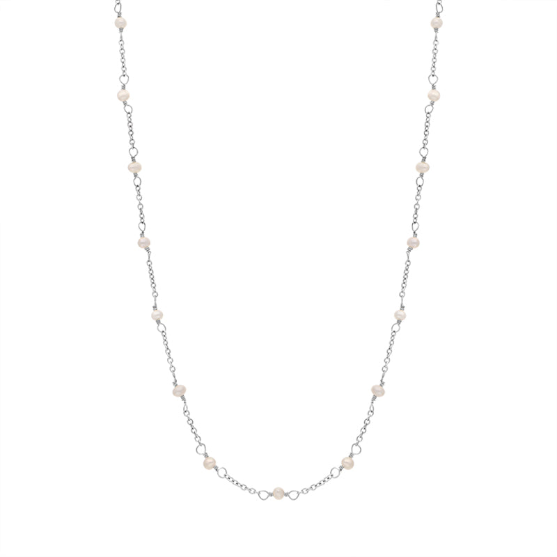 Cameo Italy Sterling Silver Chain Pearl Necklet 45cm D