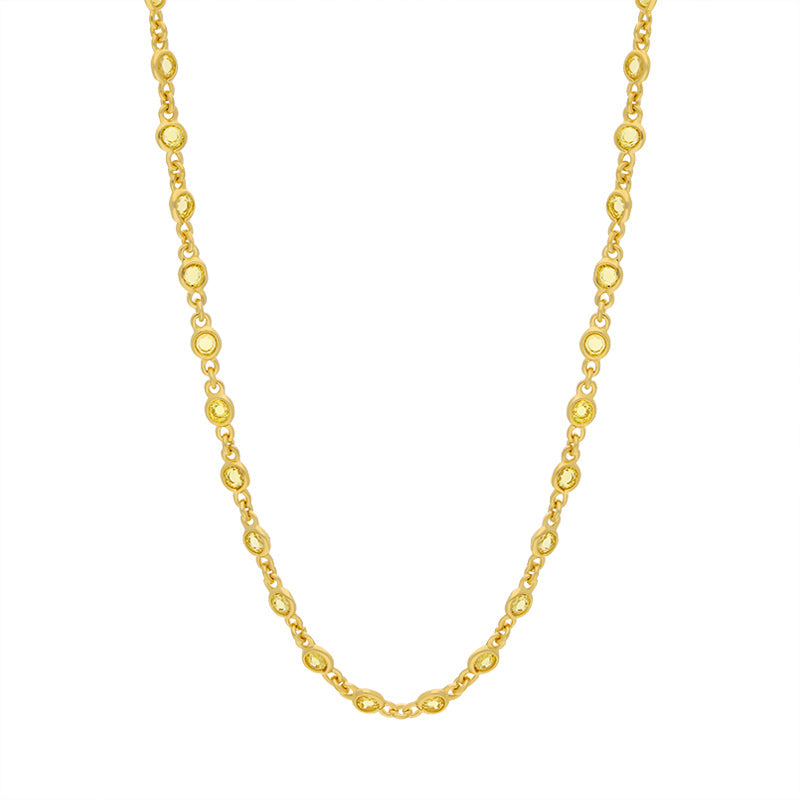 Cameo Italy Sterling Silver Yellow Gold Plated Cubic Zirconia Chain Necklace D