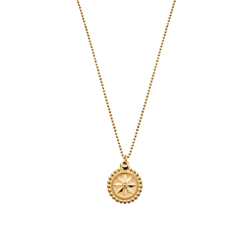 Chlobo Boho Luxe Gold Plated Diamond Cut Chain with Bobble Compass Pendant