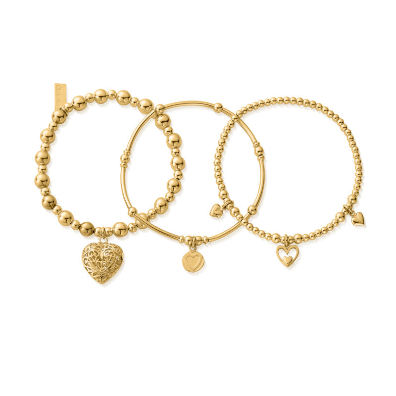 ChloBo Gold Plated Sterling Silver Compassion Stack of Three Bracelets - Silver