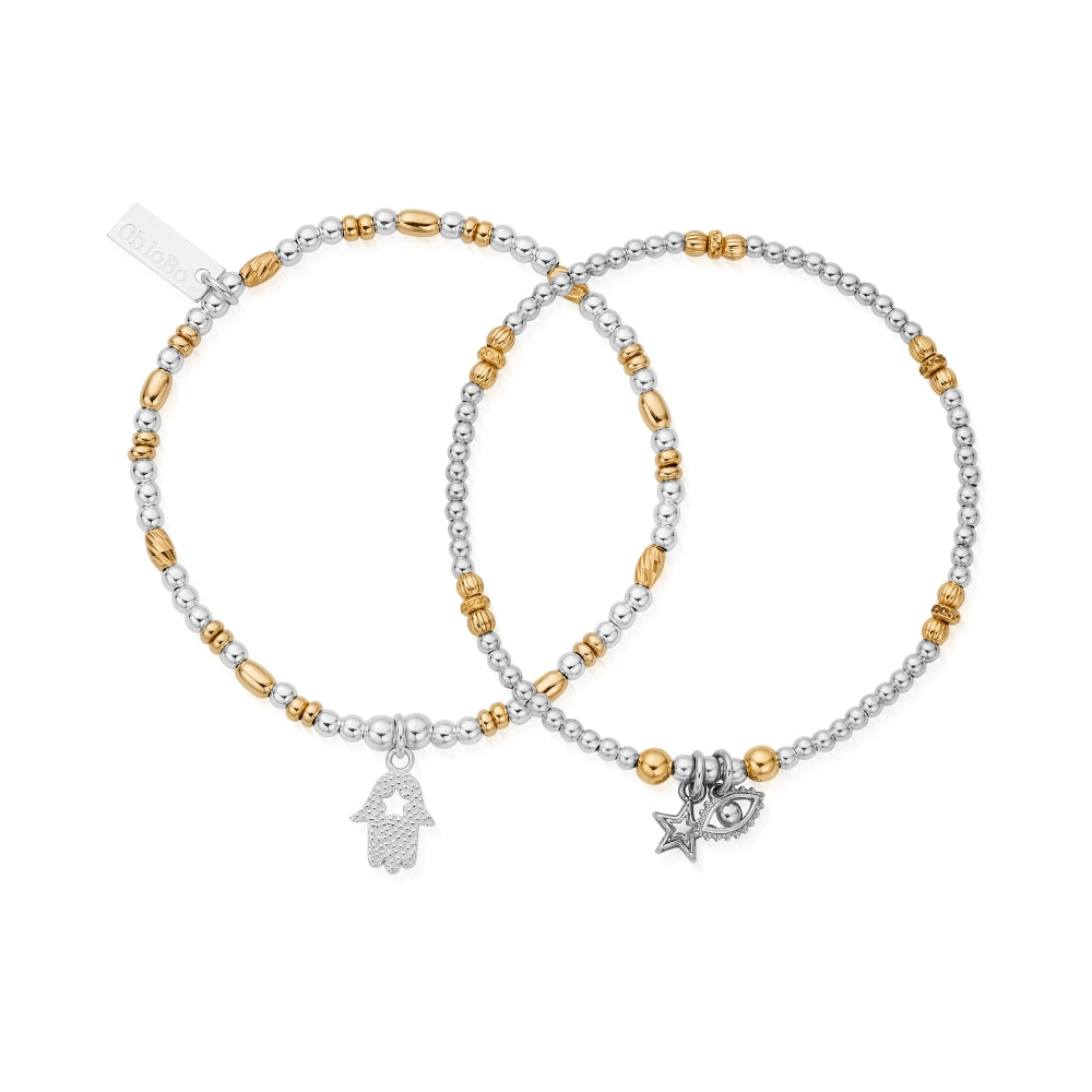 Chlobo Mixed Metal Gold Plated and Silver Protection Set of 2 Bracelets