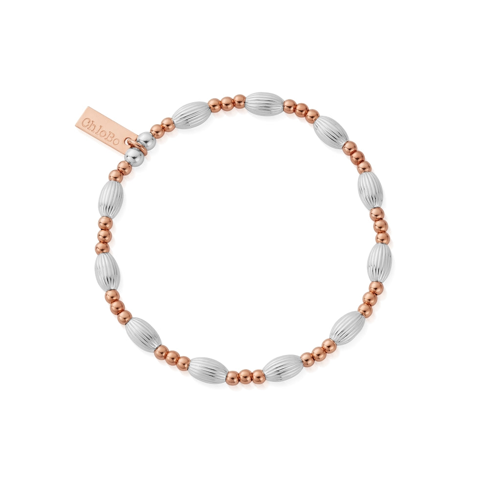 Chlobo Mixed Metal Rose Gold Plated and Silver Corrugated Oval Bracelet