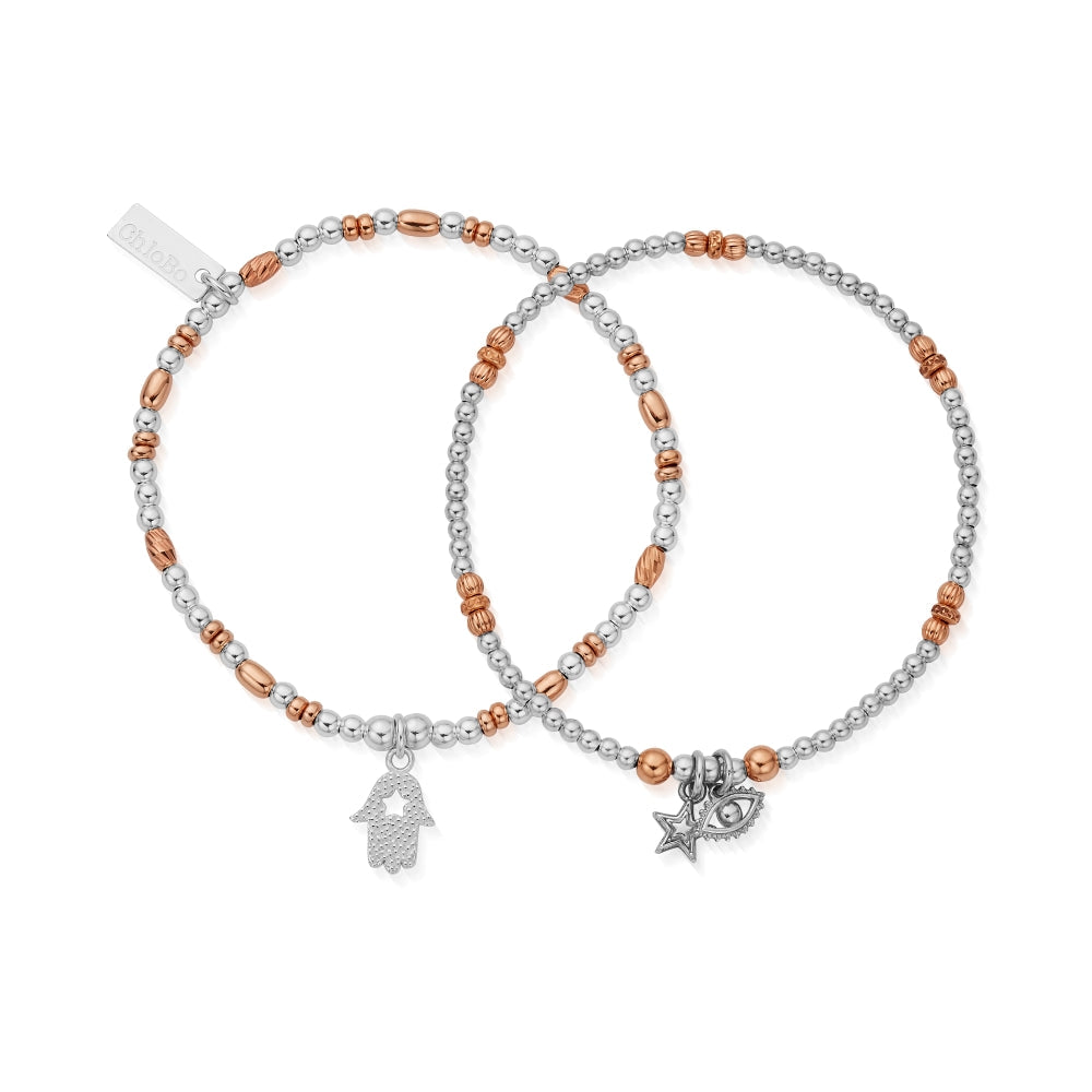 Chlobo Mixed Metal Rose Gold Plated and Silver Protection Set of 2 Bracelets