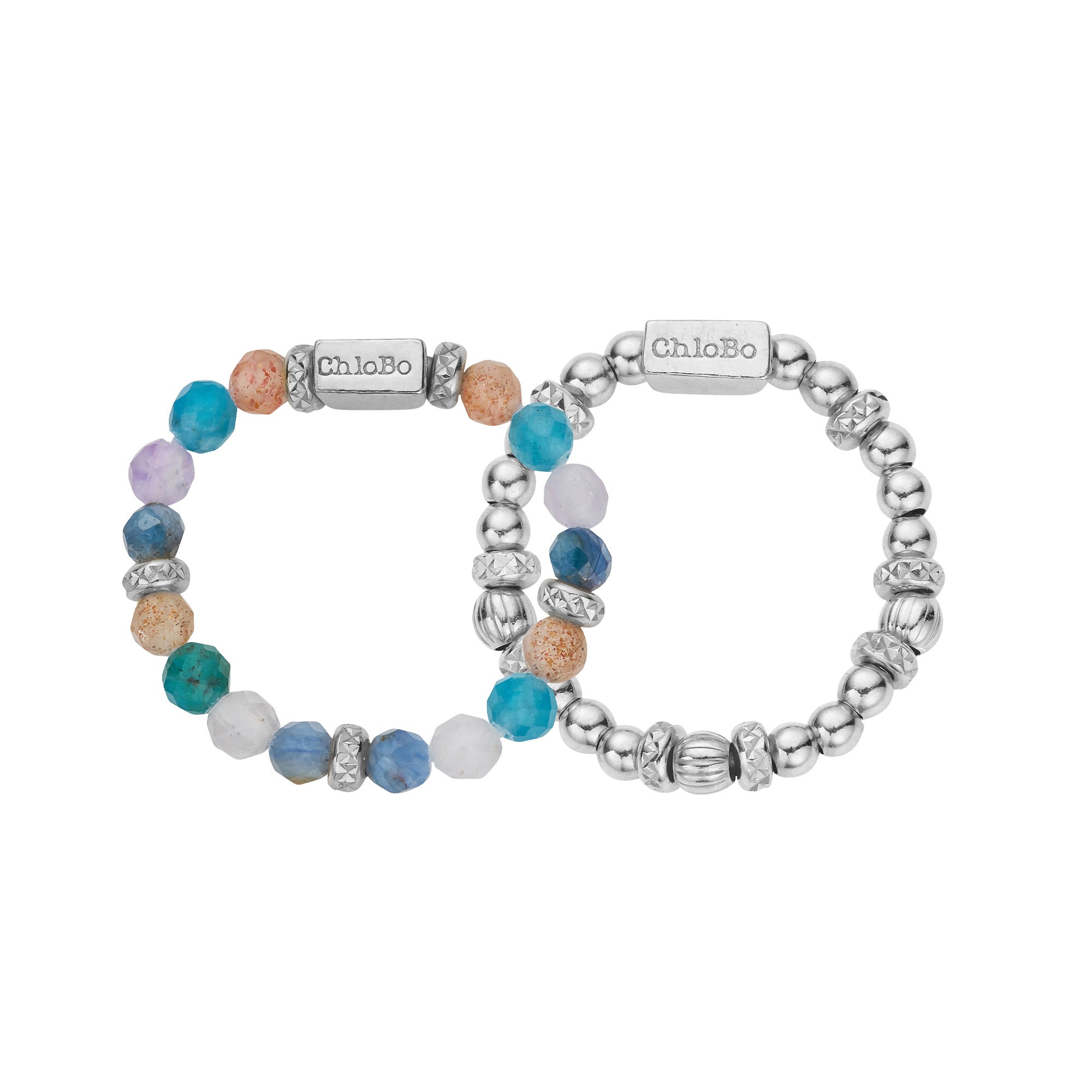 Chlobo Sterling Silver Beautiful Energy Set of 2 Rings - S