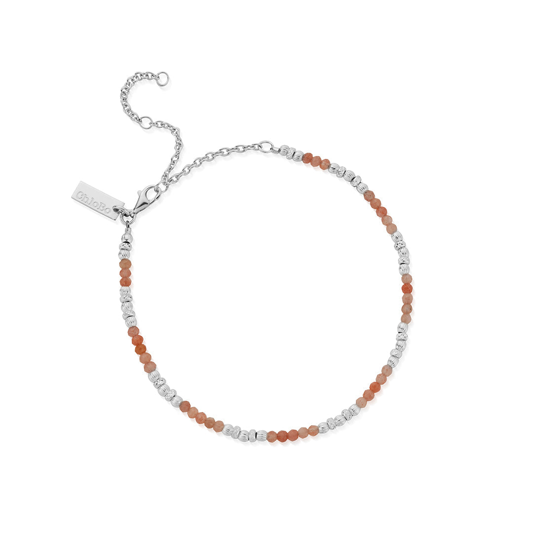 ChloBo Sterling Silver Calming Sun Peach Moonstone Anklet - Sterling Silver