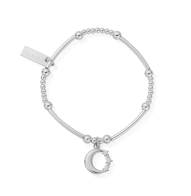 ChloBo Sterling Silver Children's Cute Mini Moon & Star Bracelet - Silver