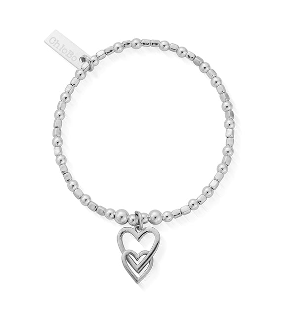 ChloBo Sterling Silver Children's Mini Cube Interlocking Love Heart Bracelet - Silver
