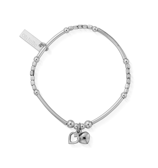 ChloBo Sterling Silver Children's Mini Noodle Cube Double Heart Charm Bracelet - Silver