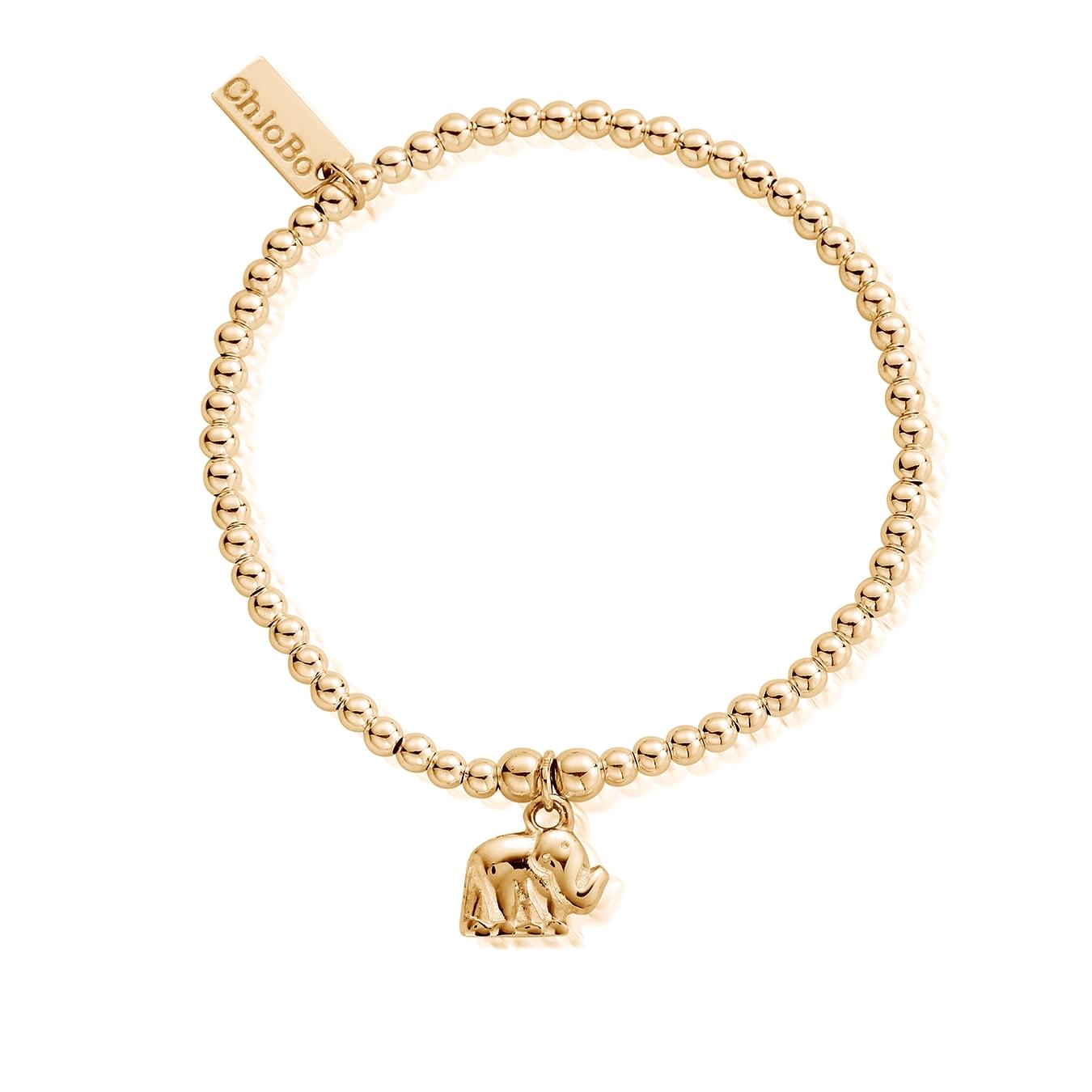 ChloBo Sterling Silver Gold Plated Cute Charm Elephant Bracelet - Gold