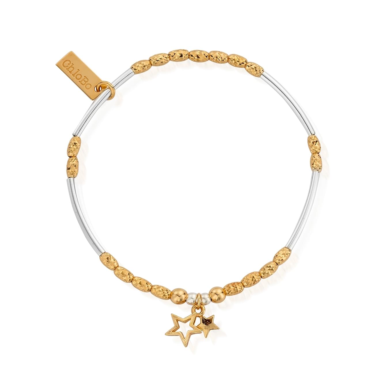 ChloBo Sterling Silver Gold Plated Double Star Bracelet - Yellow Gold PVD