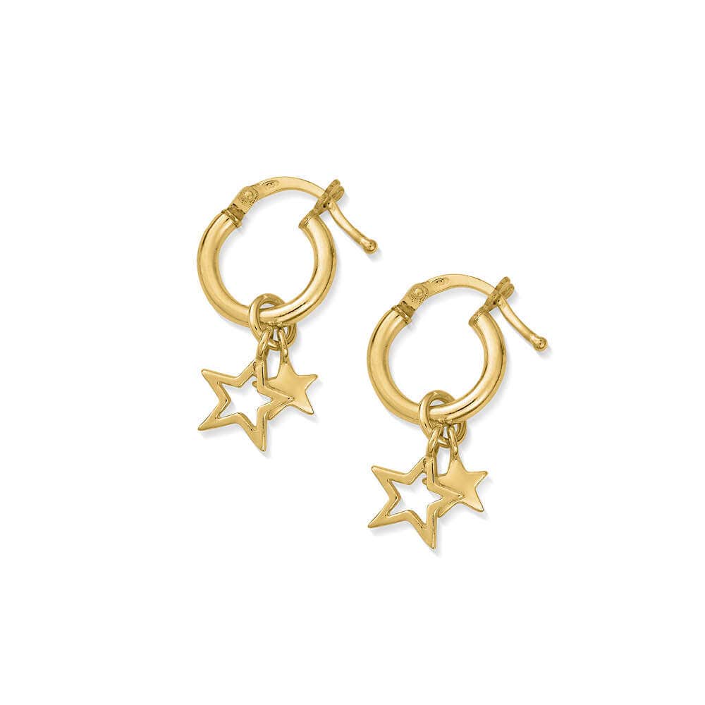 ChloBo Sterling Silver Gold Plated Double Star Small Hoop Earrings - Yellow Gold PVD