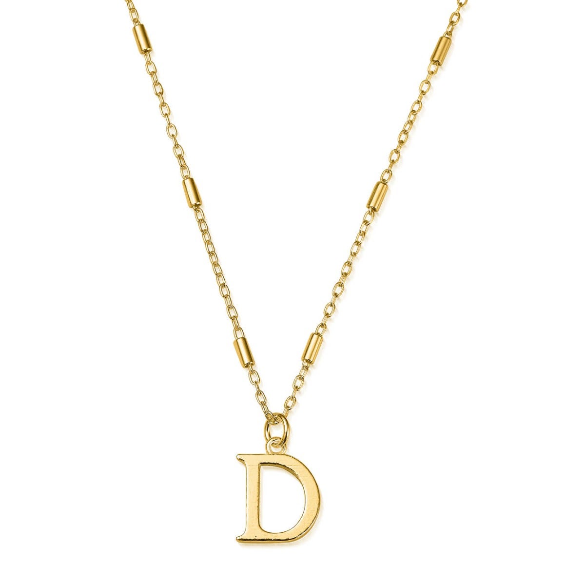 ChloBo Sterling Silver Gold Plated Initial Necklace D - Gold