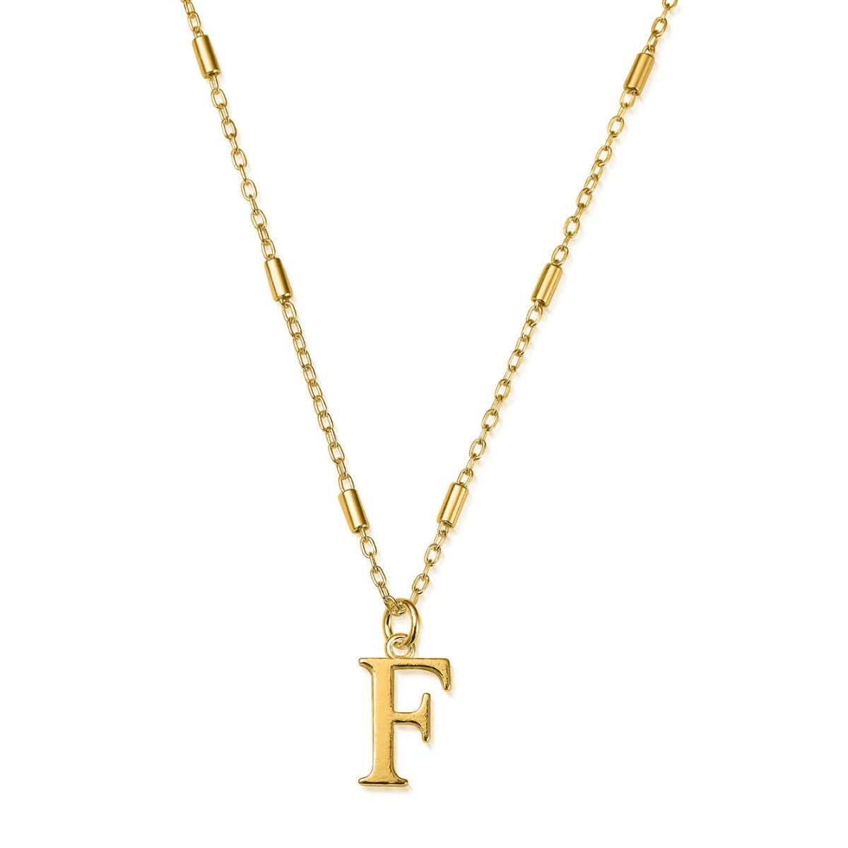 ChloBo Sterling Silver Gold Plated Initial Necklace F - Gold