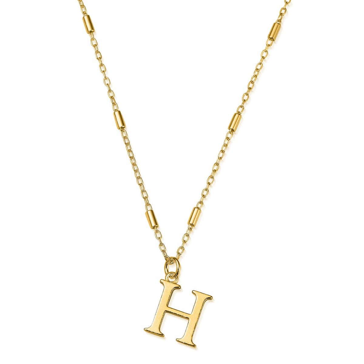 ChloBo Sterling Silver Gold Plated Initial Necklace H - Gold