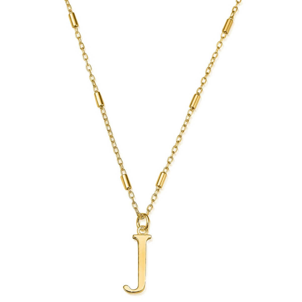 ChloBo Sterling Silver Gold Plated Initial Necklace J - Gold