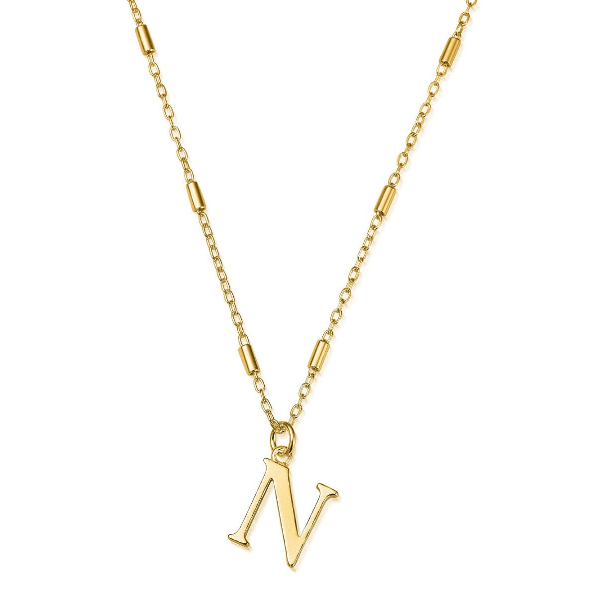 ChloBo Sterling Silver Gold Plated Initial Necklace N - Gold