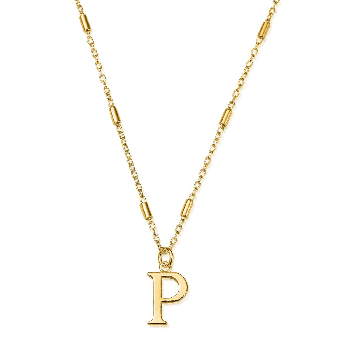ChloBo Sterling Silver Gold Plated Initial Necklace P - Gold