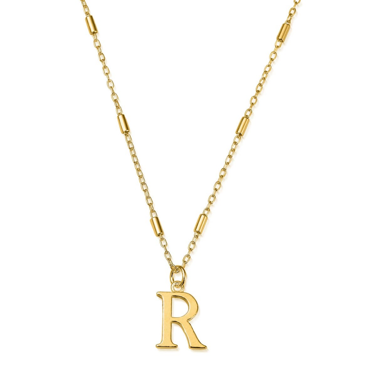 ChloBo Sterling Silver Gold Plated Initial Necklace R - Gold