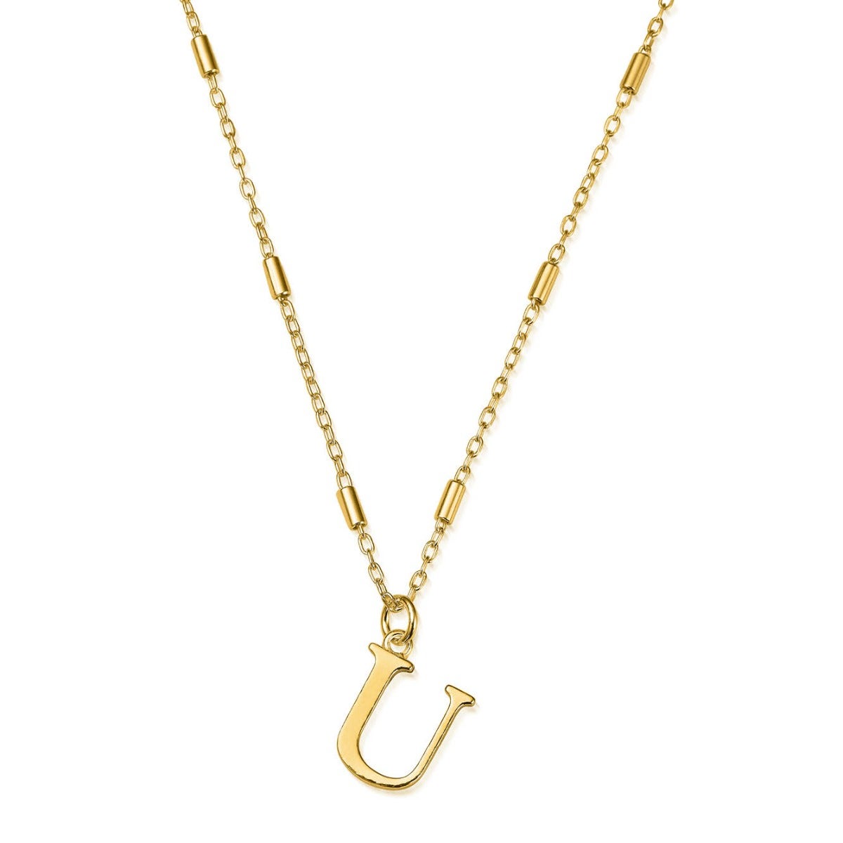 ChloBo Sterling Silver Gold Plated Initial Necklace U - Gold