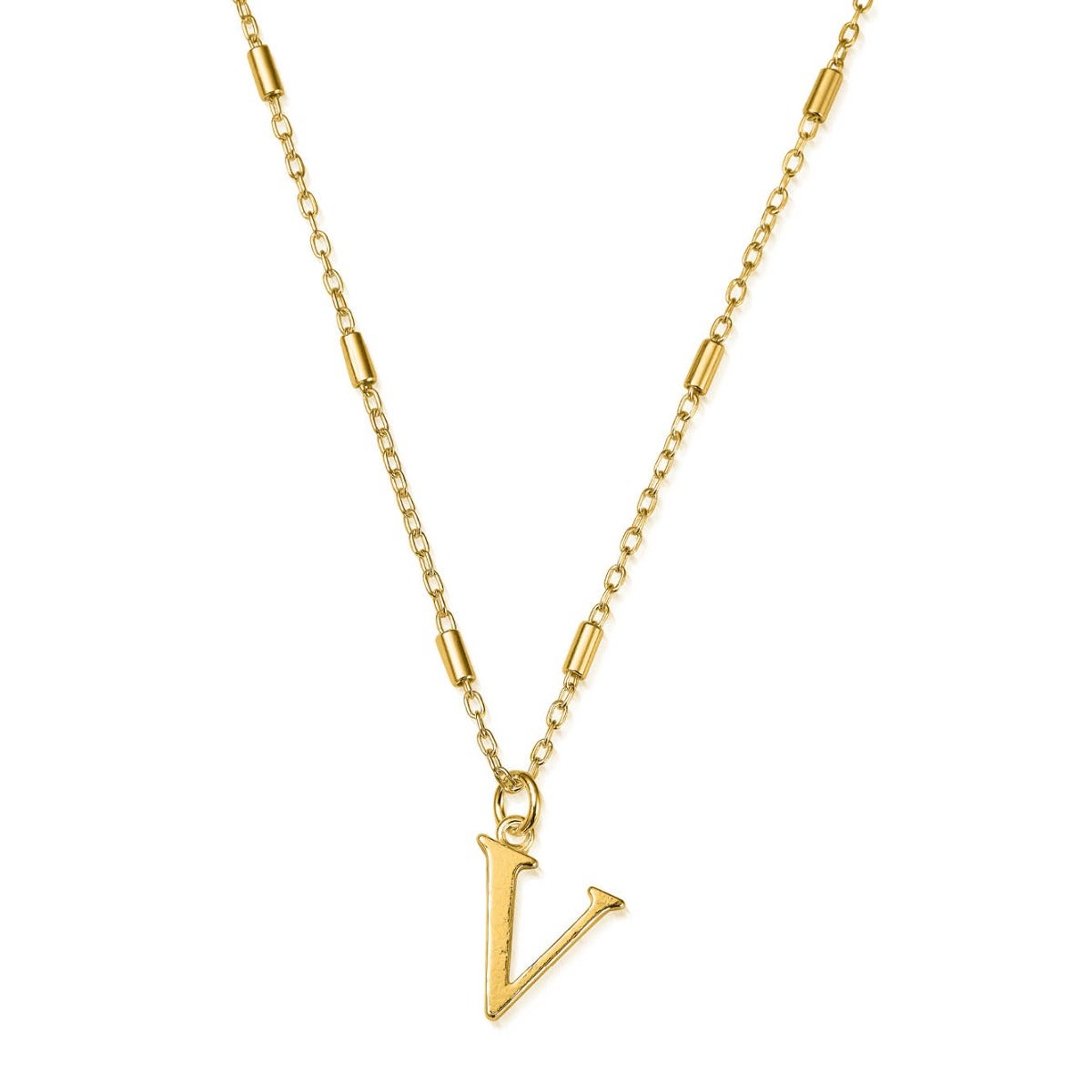 ChloBo Sterling Silver Gold Plated Initial Necklace V - Gold