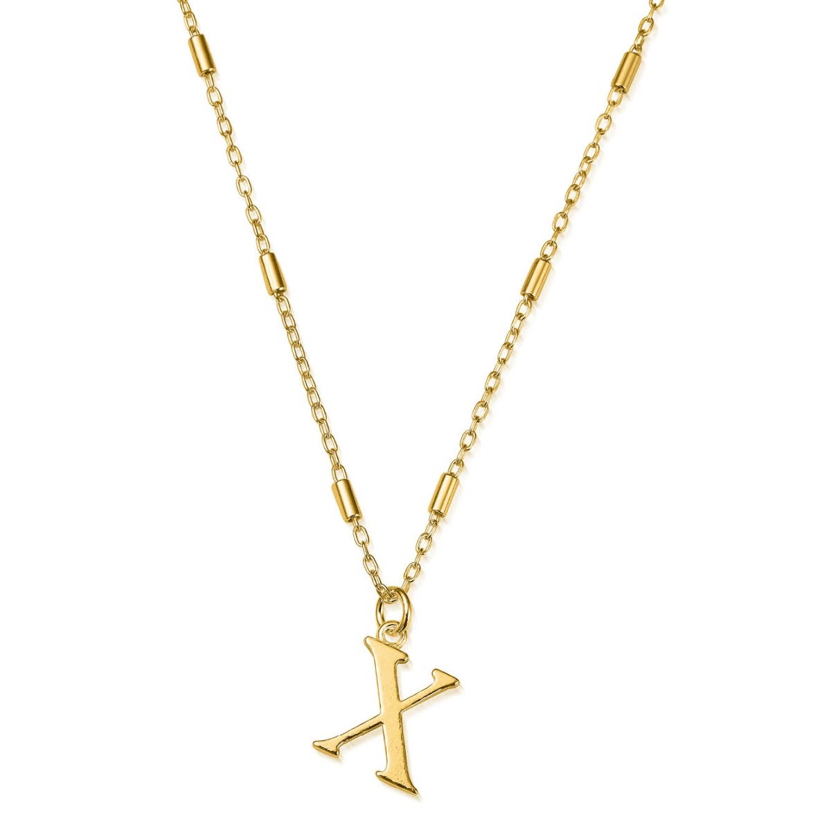 ChloBo Sterling Silver Gold Plated Initial Necklace X - Gold