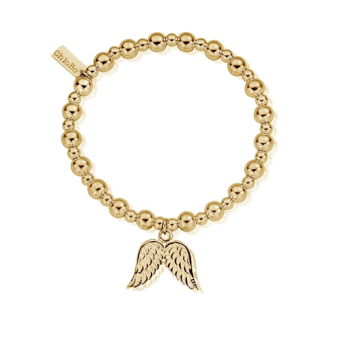 ChloBo Sterling Silver Gold Plated Mini Small Ball Double Angel Wing Bracelet - Silver