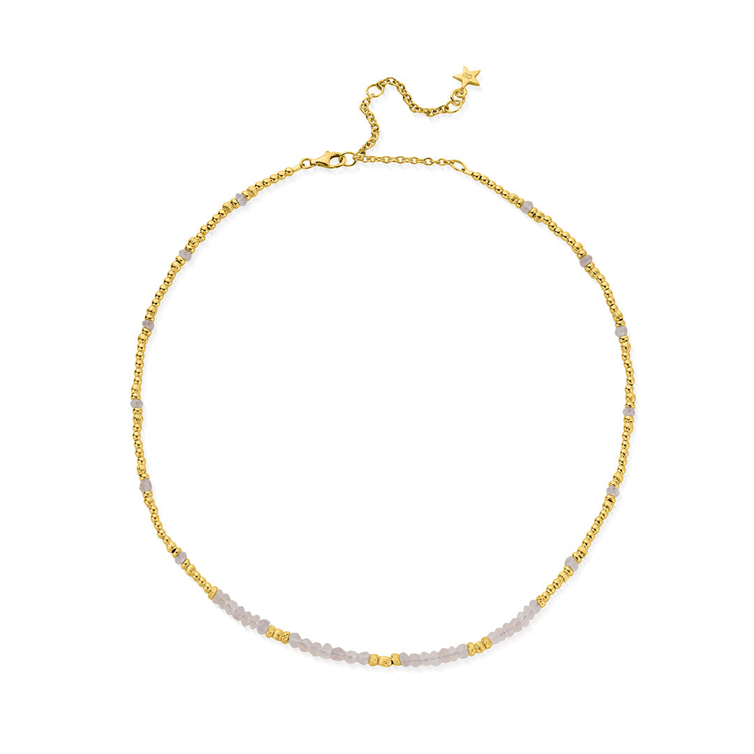 ChloBo Sterling Silver Gold Plated Summer Of Love Rose Quartz Choker Necklace - Yellow Gold PVD