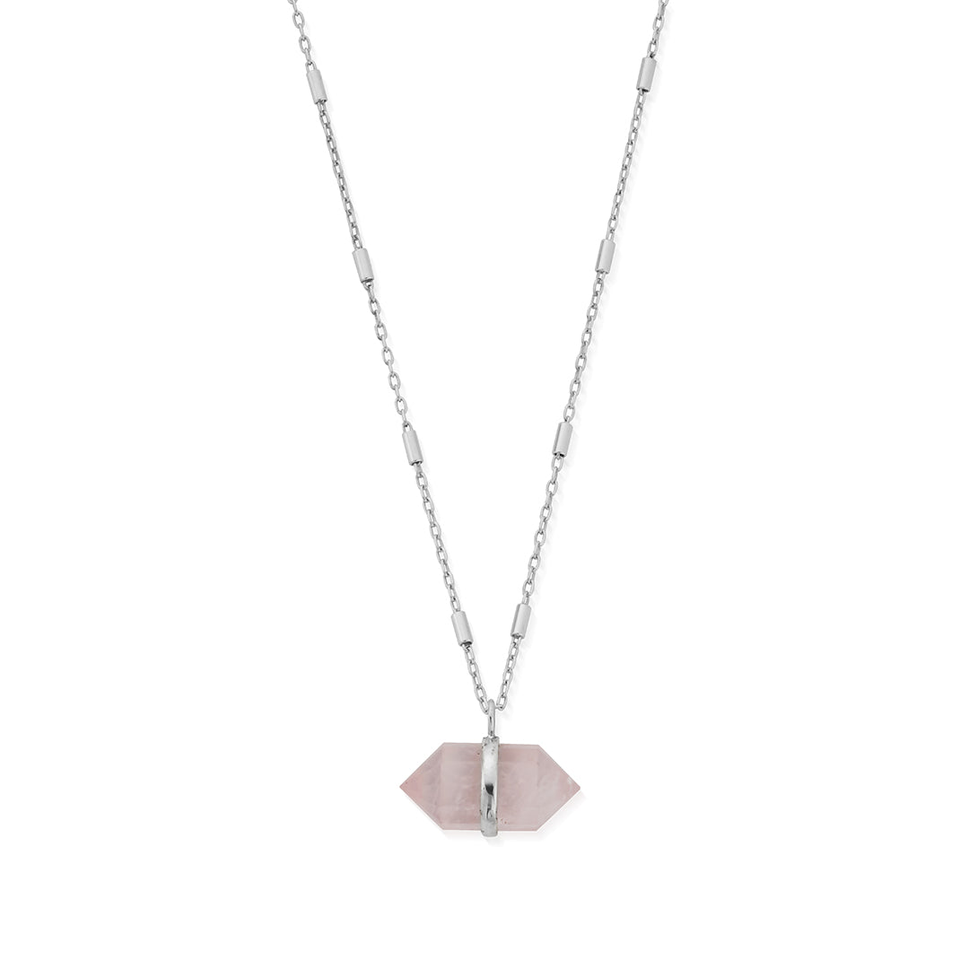 ChloBo Sterling Silver Love Goddess Rose Quartz Double Point Necklace - Sterling Silver