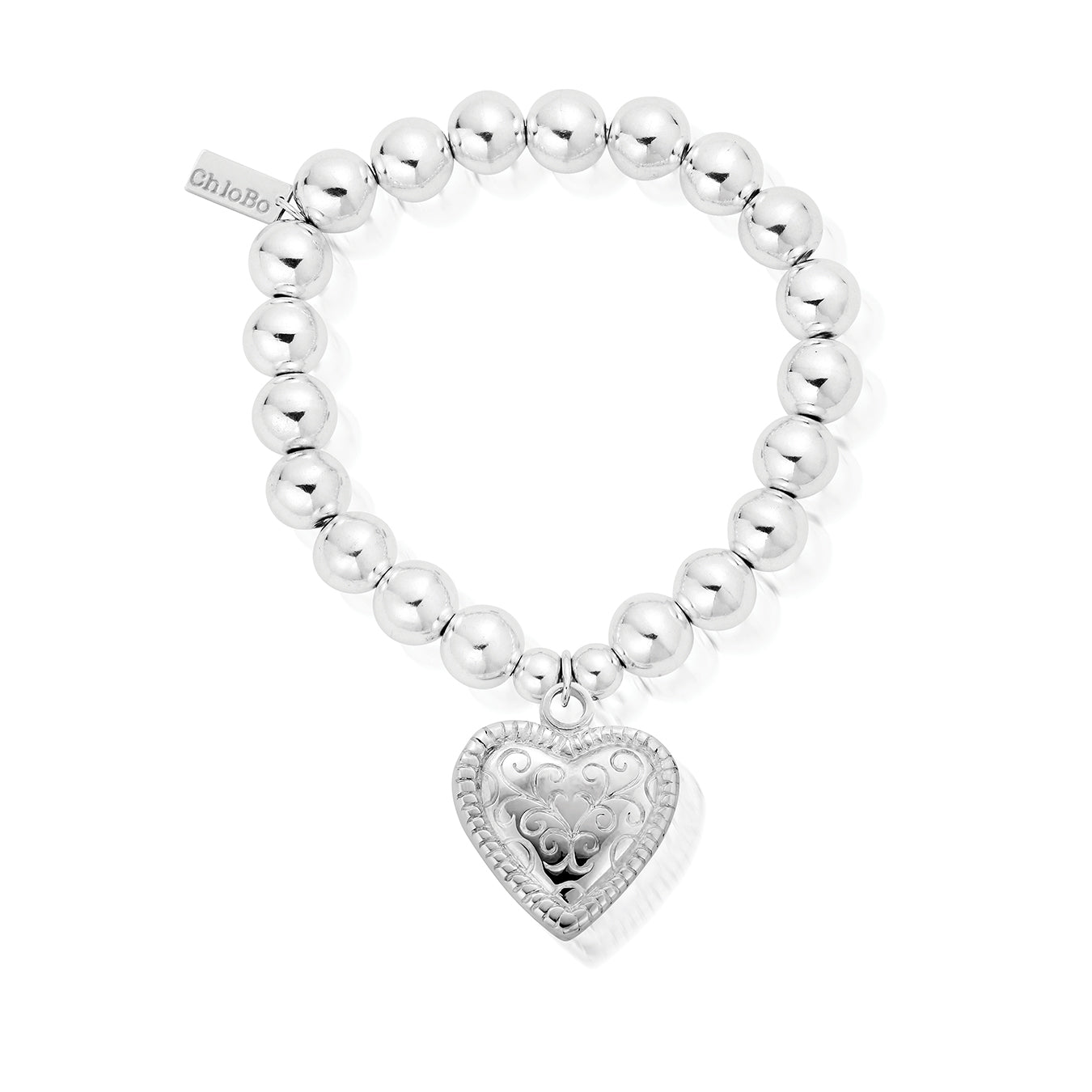 ChloBo Sterling Silver Medium Ball Scallop Heart Bracelet - Silver