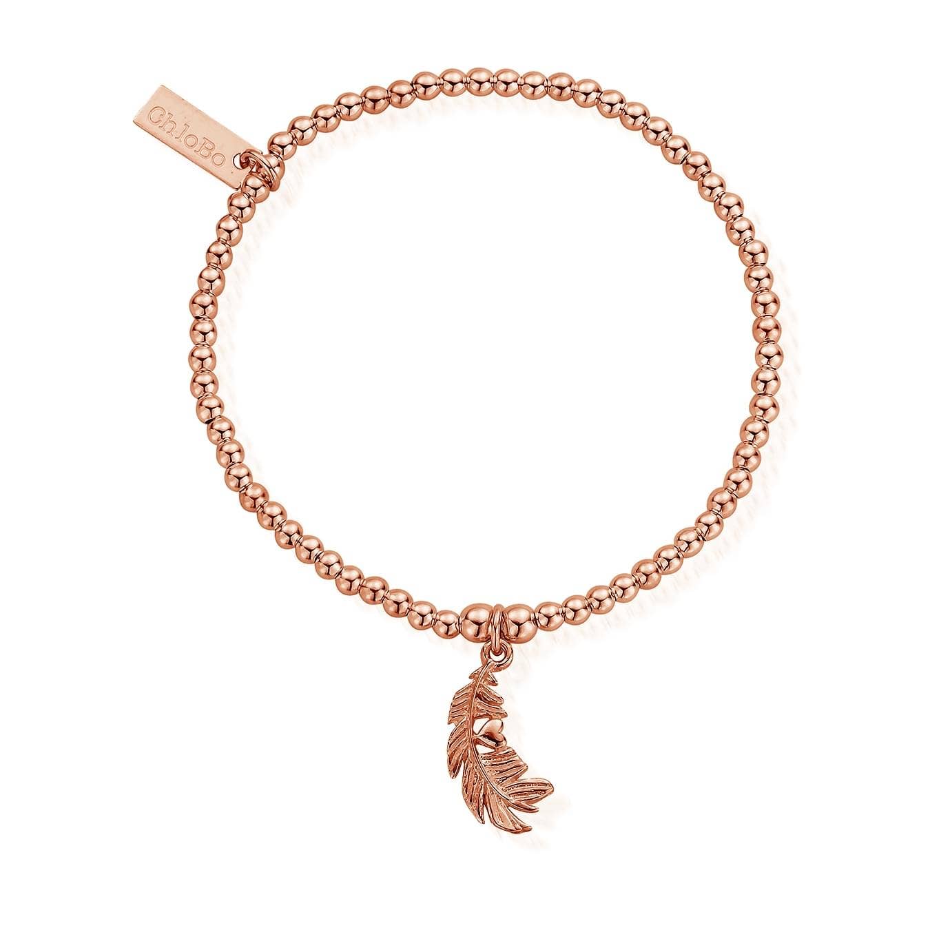ChloBo Sterling Silver Rose Gold Plated Cute Charm Heart In Feather Bracelet - Rose Gold